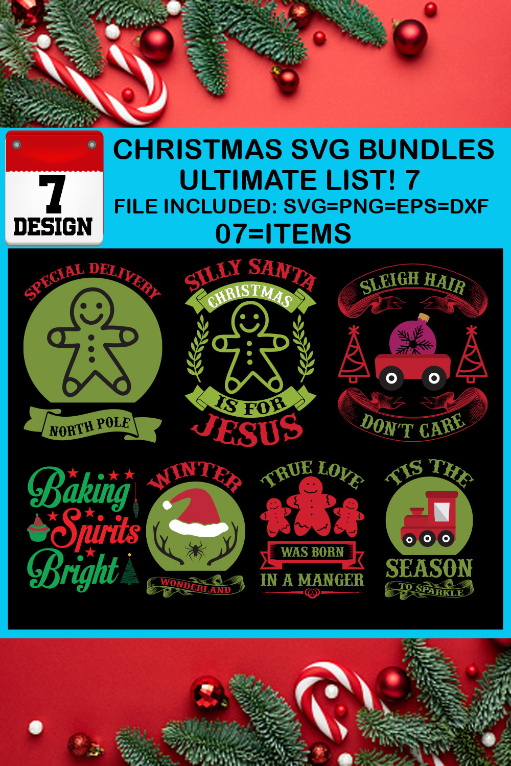 Free Ultimate List! 7 Christmas SVG Bundles pinterest preview image.