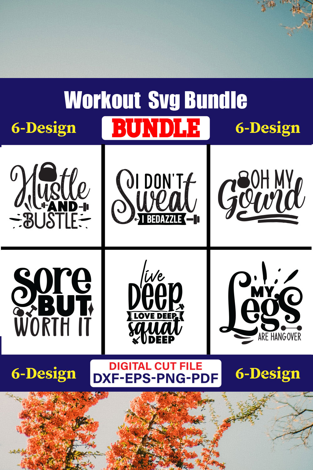 Workout T-shirt Design Bundle Vol-02 pinterest preview image.