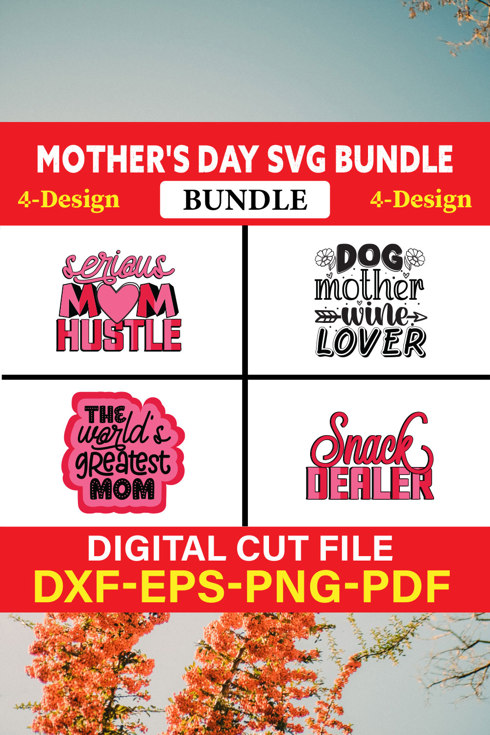 Mother's Day SVG T-shirt Design Bundle Vol-18 pinterest preview image.