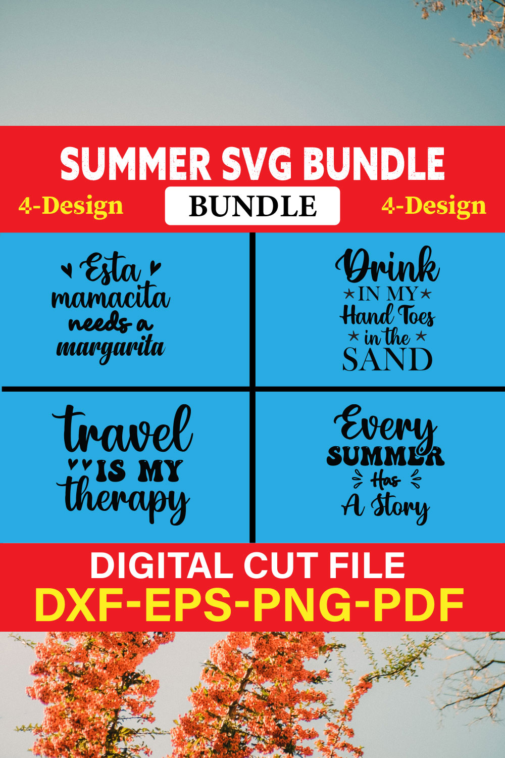 Summer T-shirt Design Bundle Vol-1 pinterest preview image.