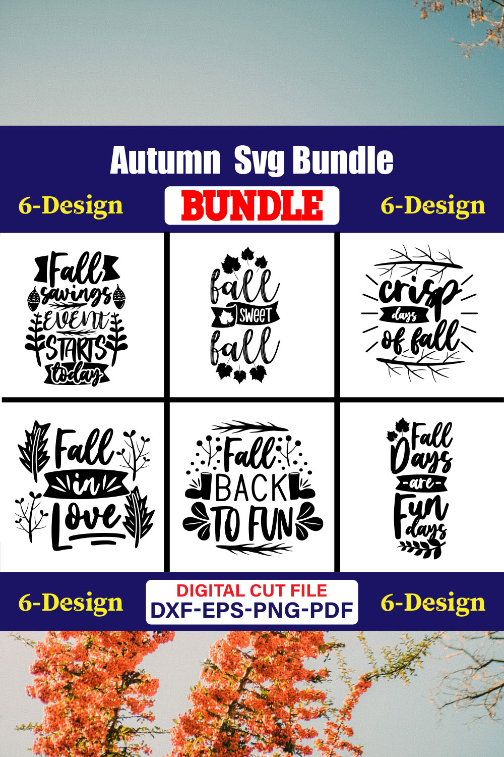 Autumn SVG T-shirt Design Bundle Vol-02 pinterest preview image.