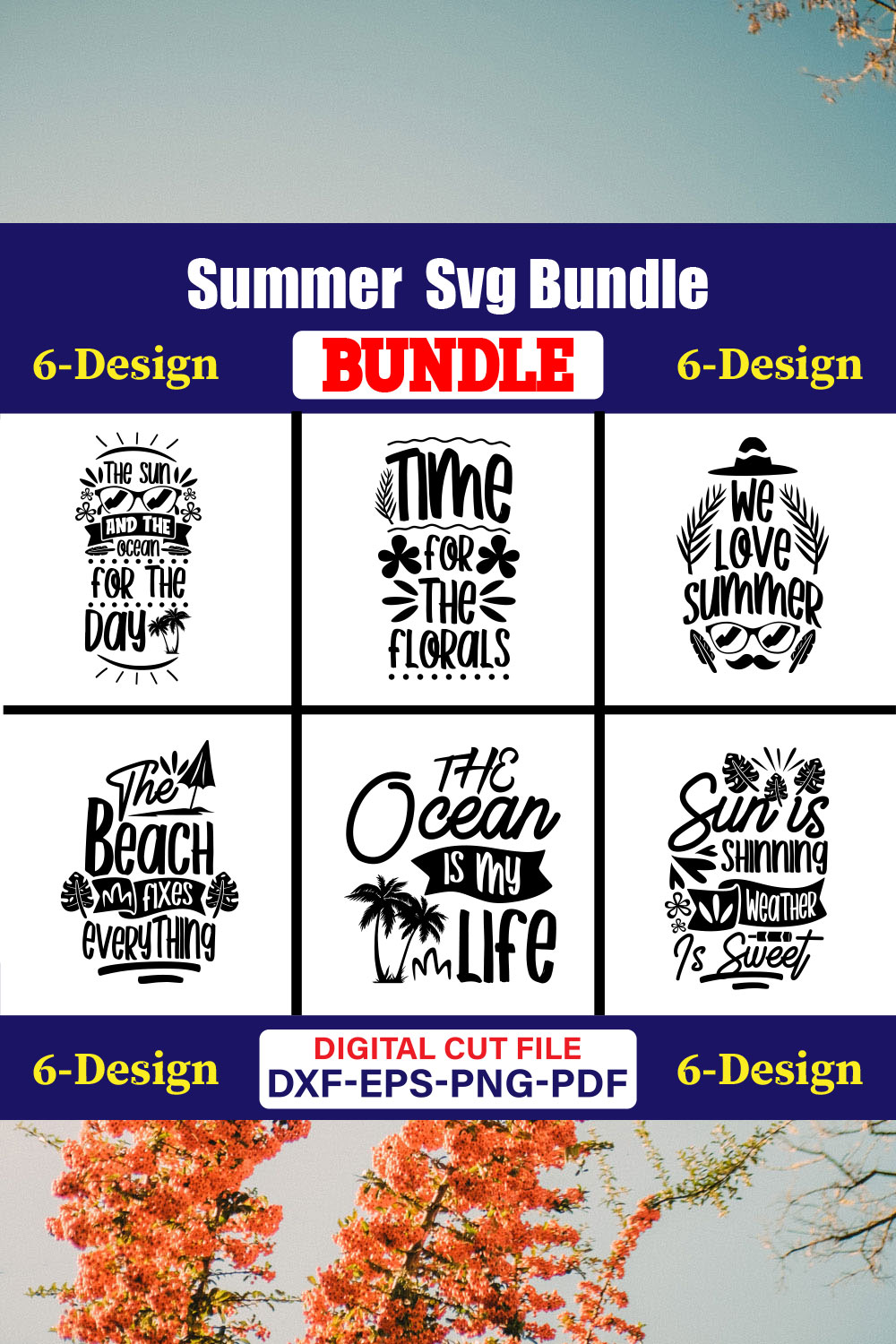 Summer T-shirt Design Bundle Vol-15 pinterest preview image.