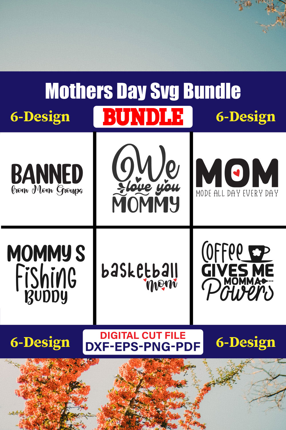 Mothers Day SVG Bundle, Mom life svg, Mama svg, Funny Mom Svg, Blessed mama svg, Mom of boys girls svg-Vol-151 pinterest preview image.