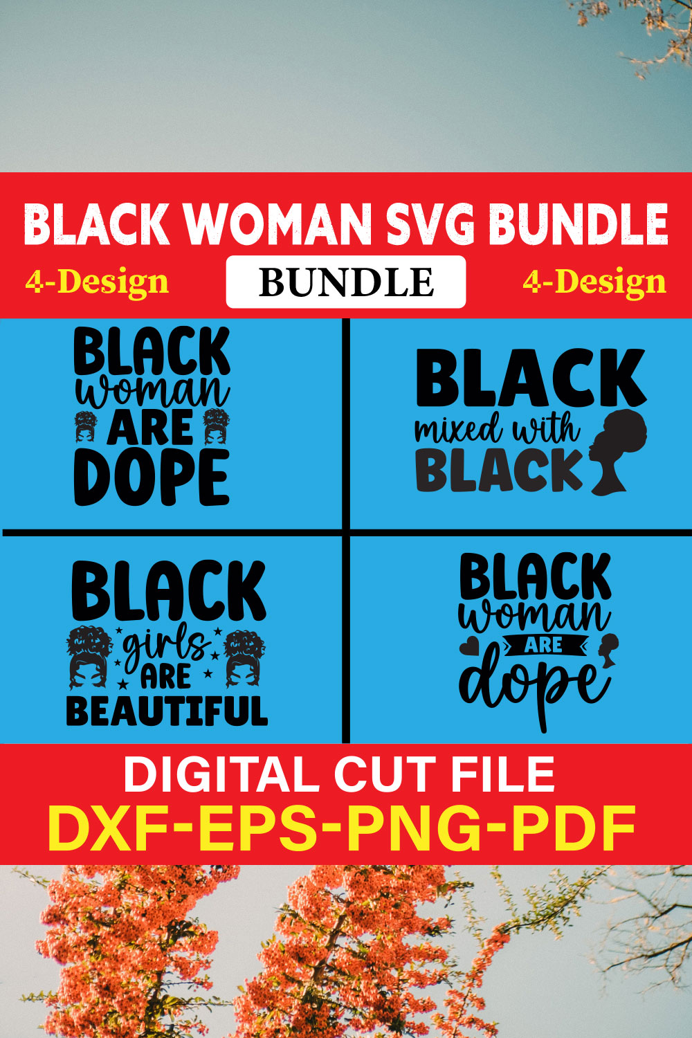 Black Woman T-shirt Design Bundle Vol-7 pinterest preview image.