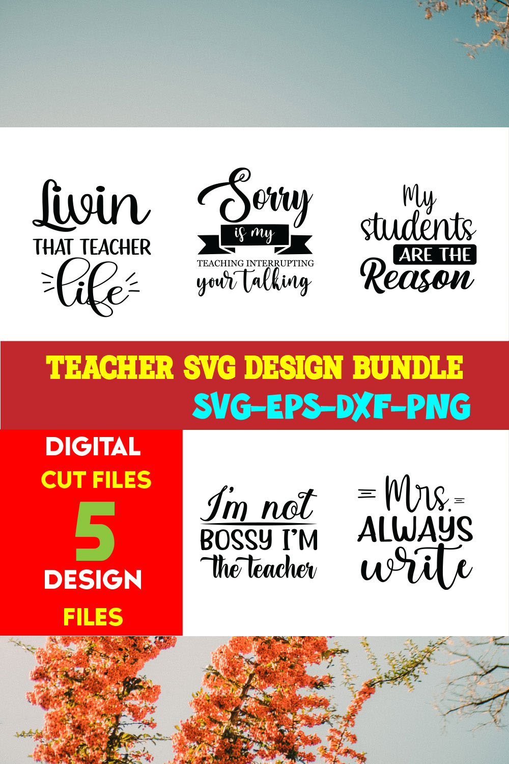 Teacher T-shirt Design Bundle Volume-07 pinterest preview image.