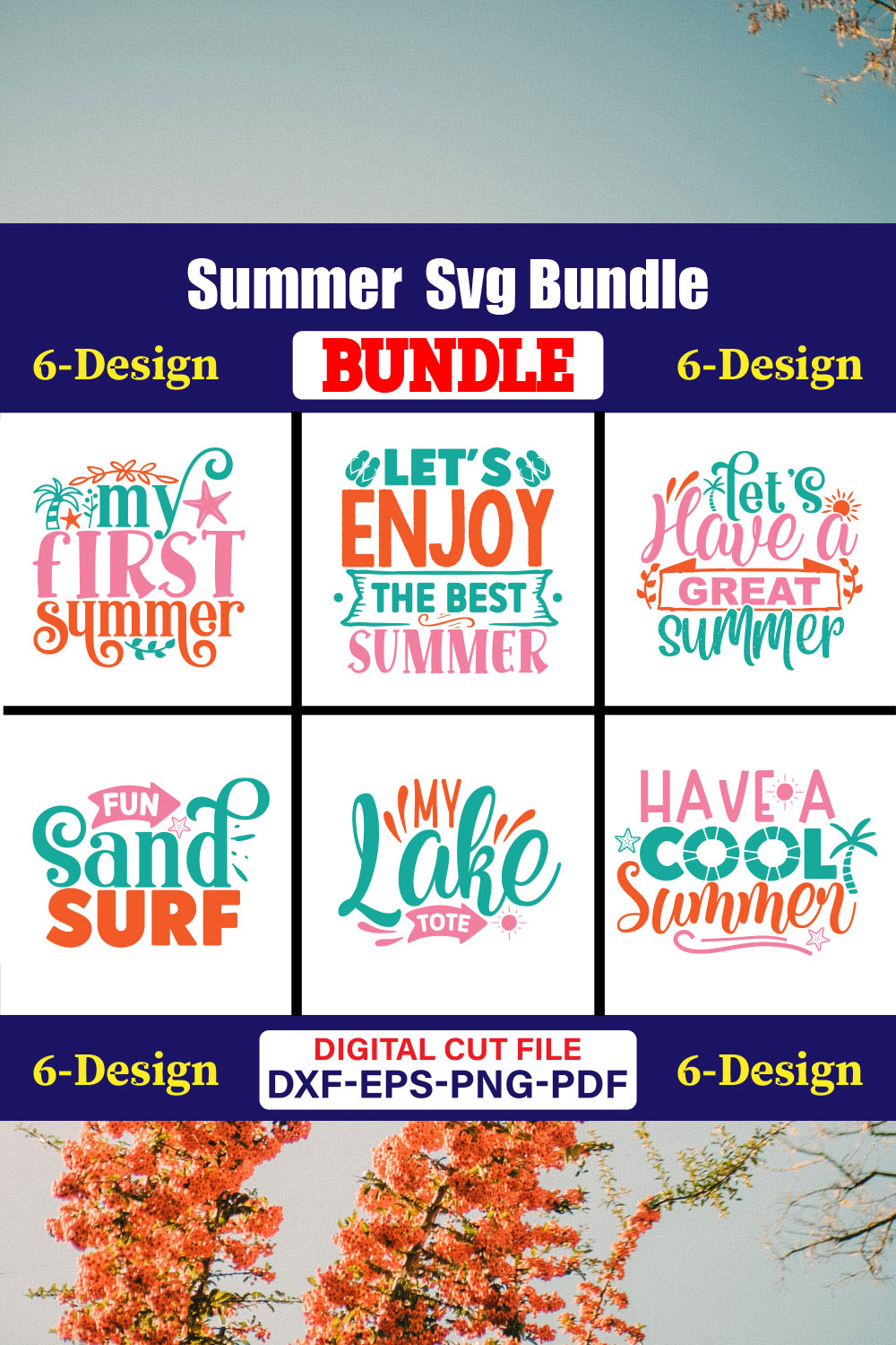 Summer T-shirt Design Bundle Vol-11 pinterest preview image.