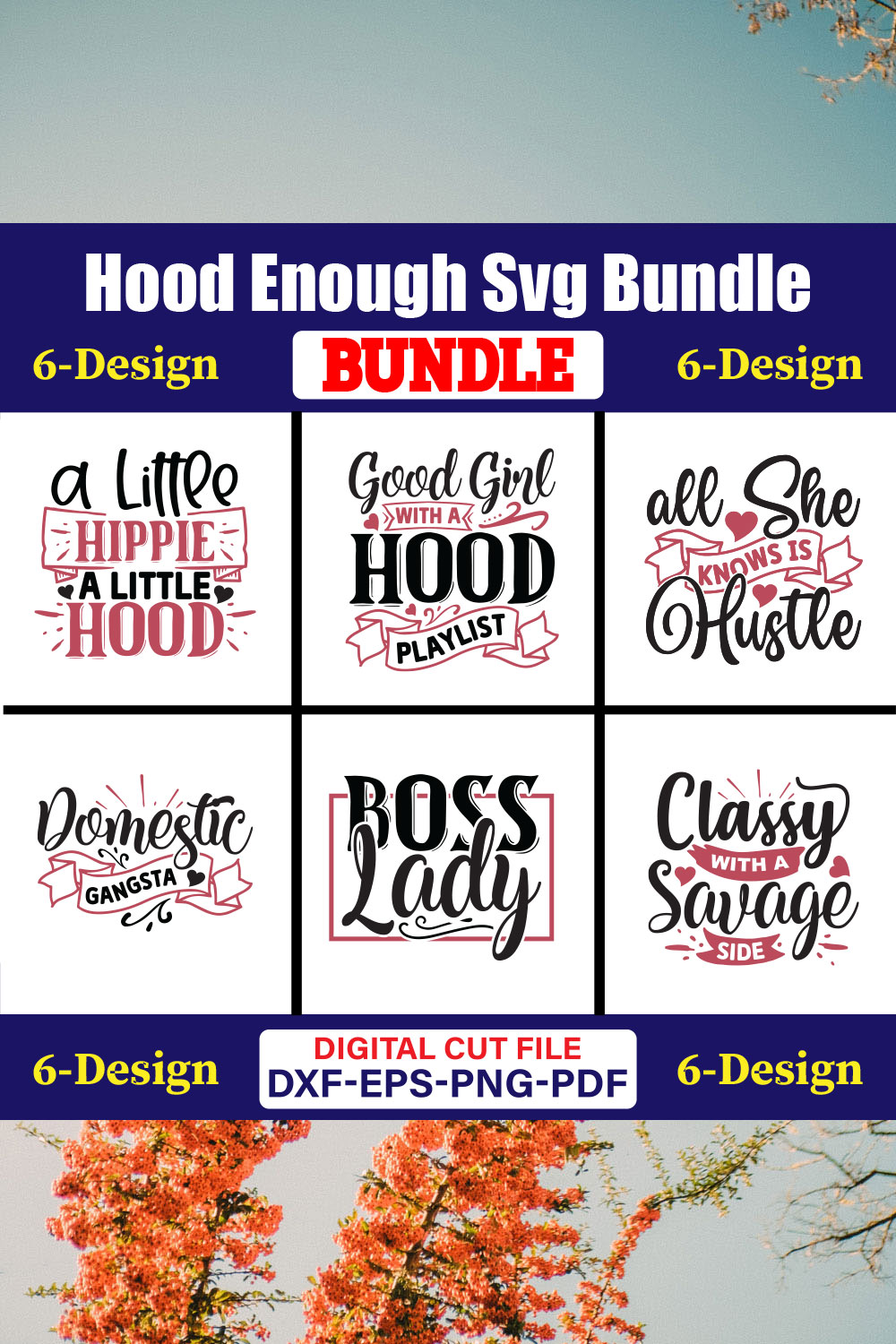 Hood Enough SVG T-shirt Design Bundle Vol-01 pinterest preview image.