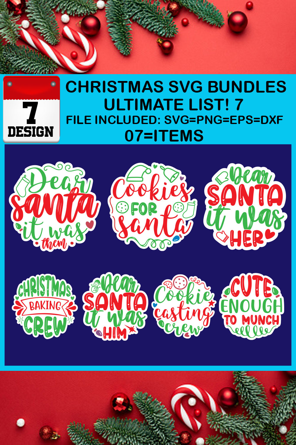 Free Ultimate List! 7 Christmas SVG Bundles pinterest preview image.