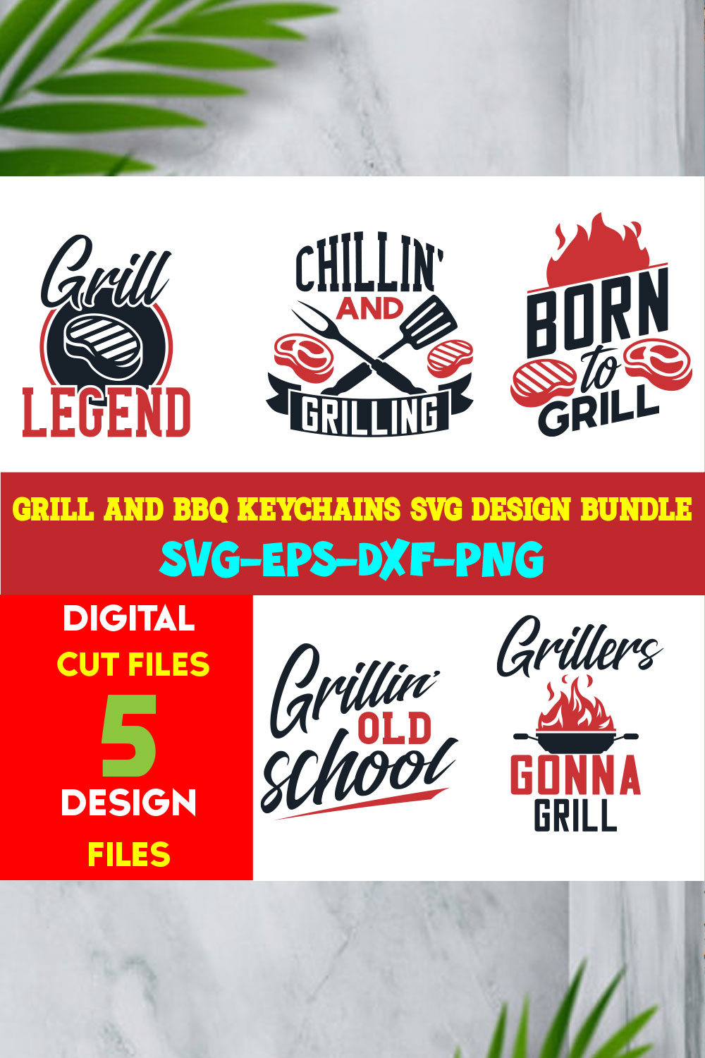 Grill and BBQ Keychains T-shirt Design Bundle Volume-02 pinterest preview image.