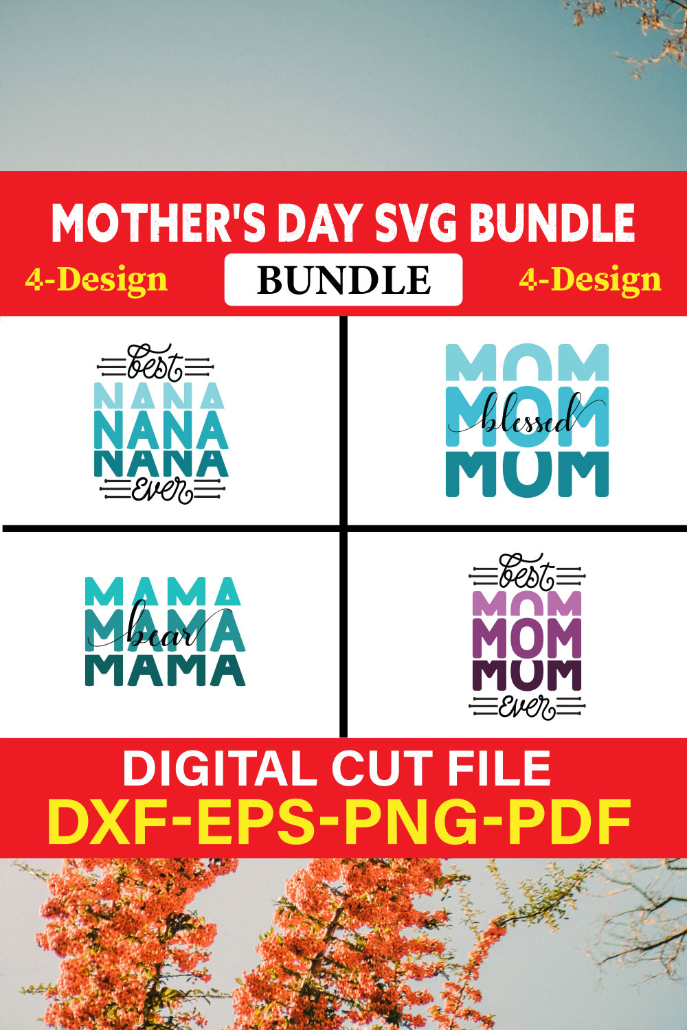 Mother's Day SVG T-shirt Design Bundle Vol-01 pinterest preview image.