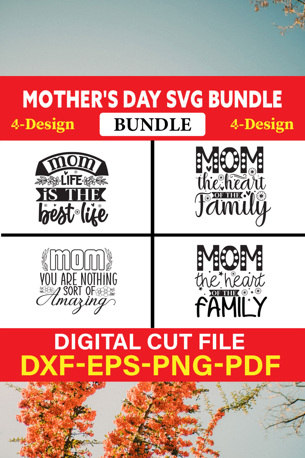 Mother's Day SVG T-shirt Design Bundle Vol-37 pinterest preview image.