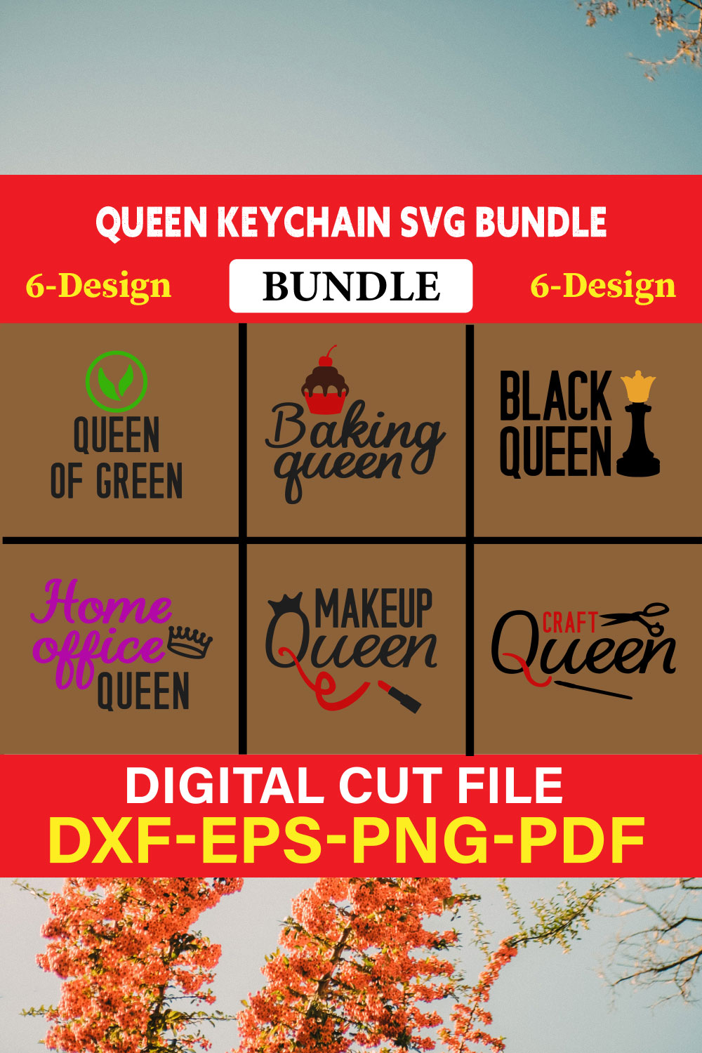 Queen Keychain T-shirt Design Bundle Vol-1 pinterest preview image.