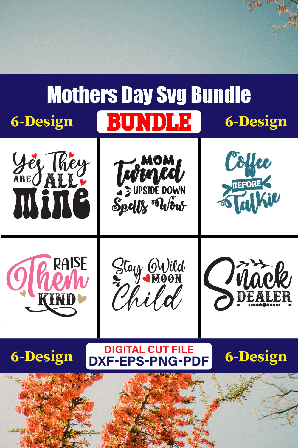 Mothers Day SVG Bundle, Mom life svg, Mama svg, Funny Mom Svg, Blessed mama svg, Mom of boys girls svg-Vol-120 pinterest preview image.