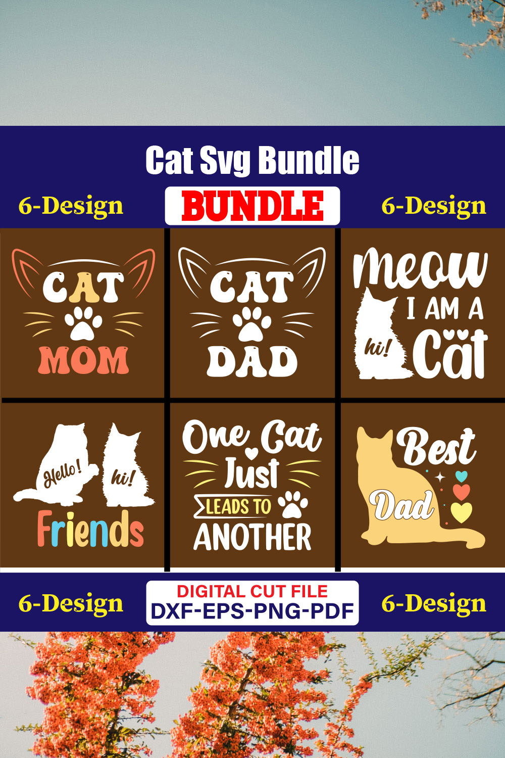 Cat T-shirt Design Bundle Vol-16 pinterest preview image.