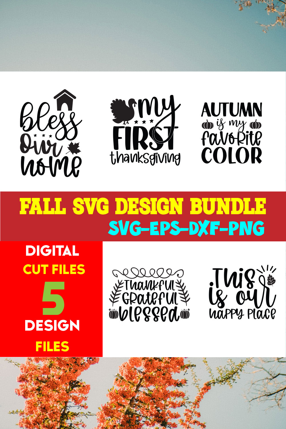 Fall T-shirt Design Bundle Volume-02 pinterest preview image.