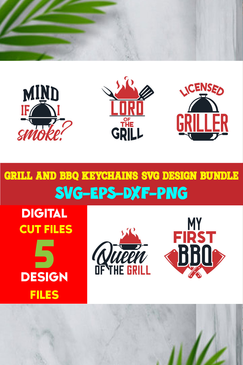 Grill and BBQ Keychains T-shirt Design Bundle Volume-04 pinterest preview image.