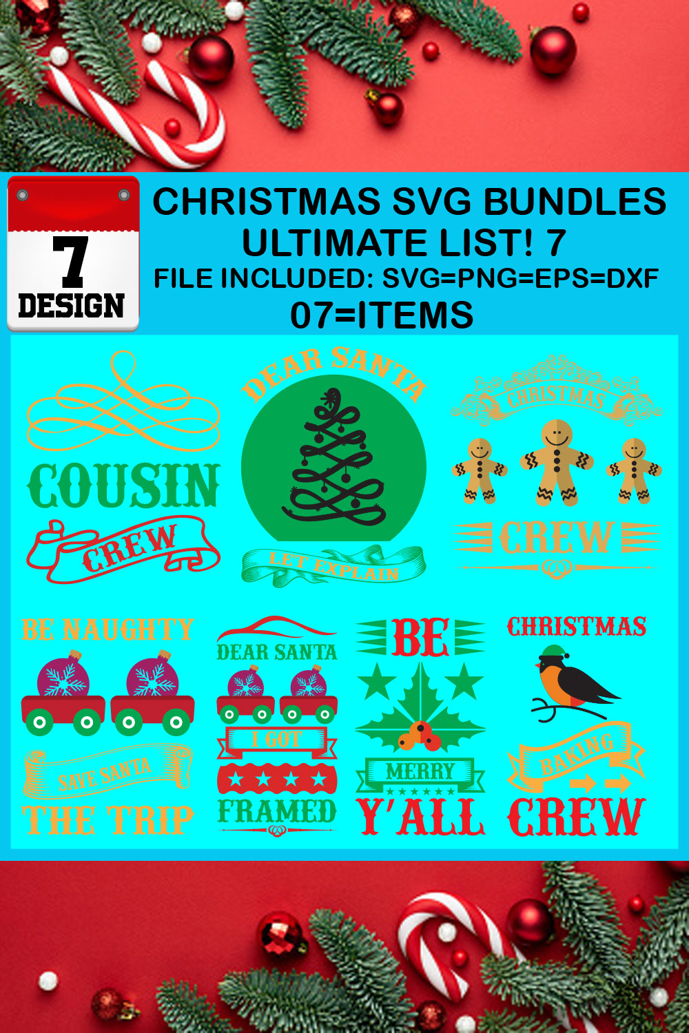 Free Ultimate List! 7 Christmas SVG Bundles pinterest preview image.