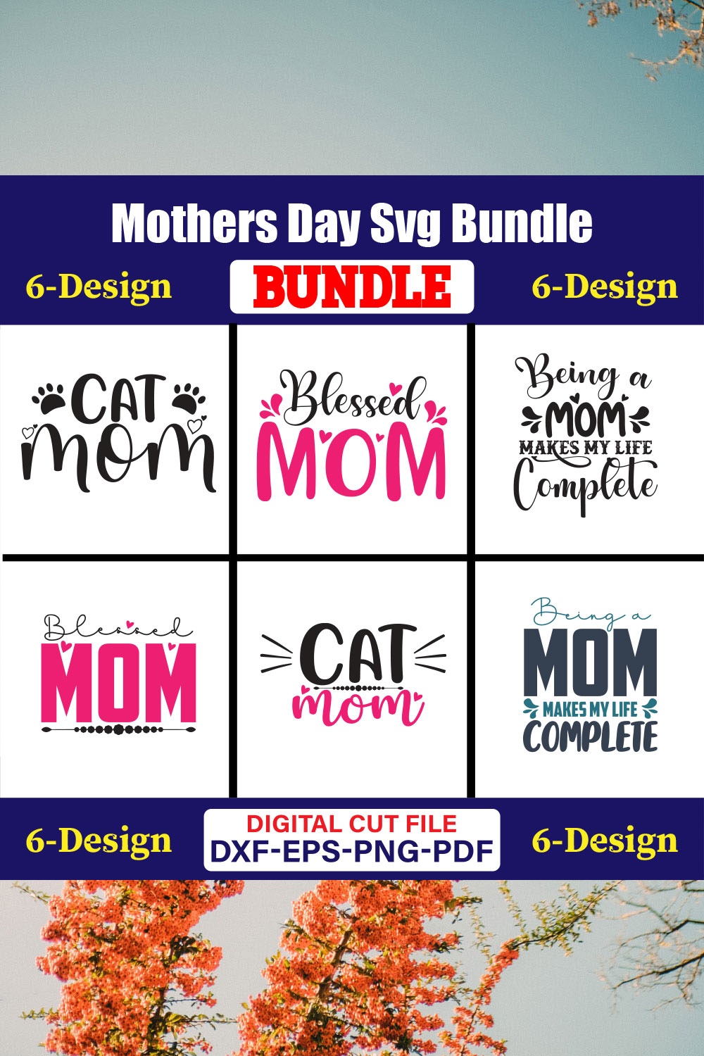 Mothers Day SVG Bundle, Mom life svg, Mama svg, Funny Mom Svg, Blessed mama svg, Mom of boys girls svg-Vol-53 pinterest preview image.