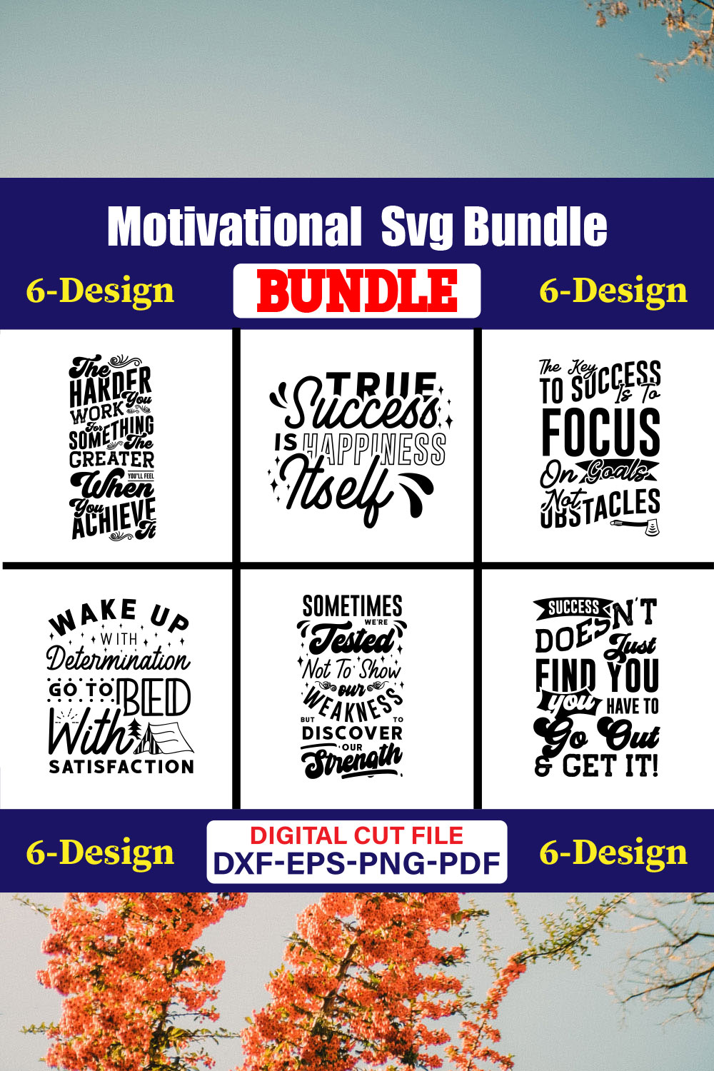 Motivational SVG T-shirt Design Bundle Vol-17 pinterest preview image.