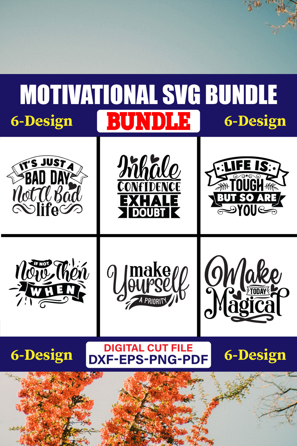 Motivational SVG T-shirt Design Bundle Vol-08 pinterest preview image.