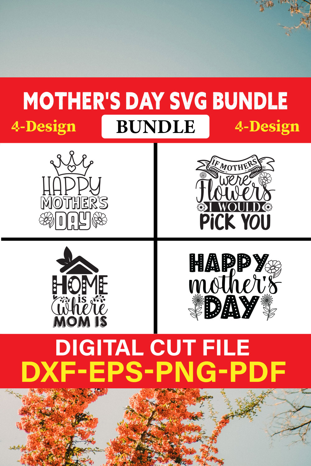 Mother's Day SVG T-shirt Design Bundle Vol-35 pinterest preview image.