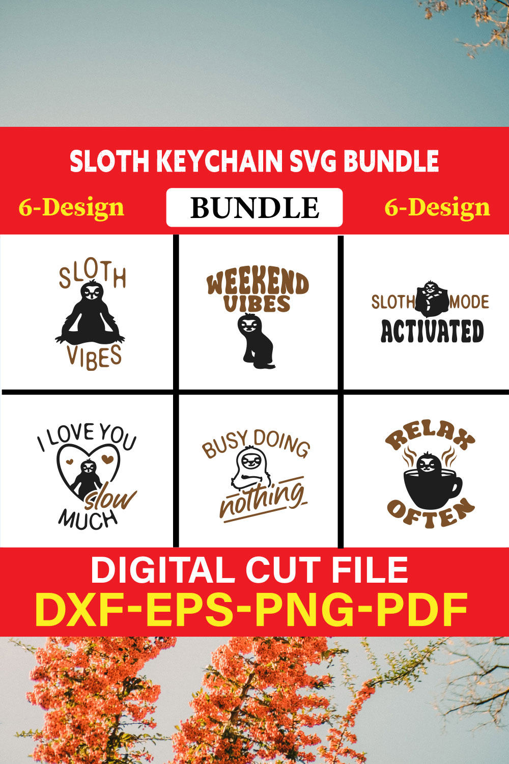 Sloth Keychain T-shirt Design Bundle Vol-1 pinterest preview image.