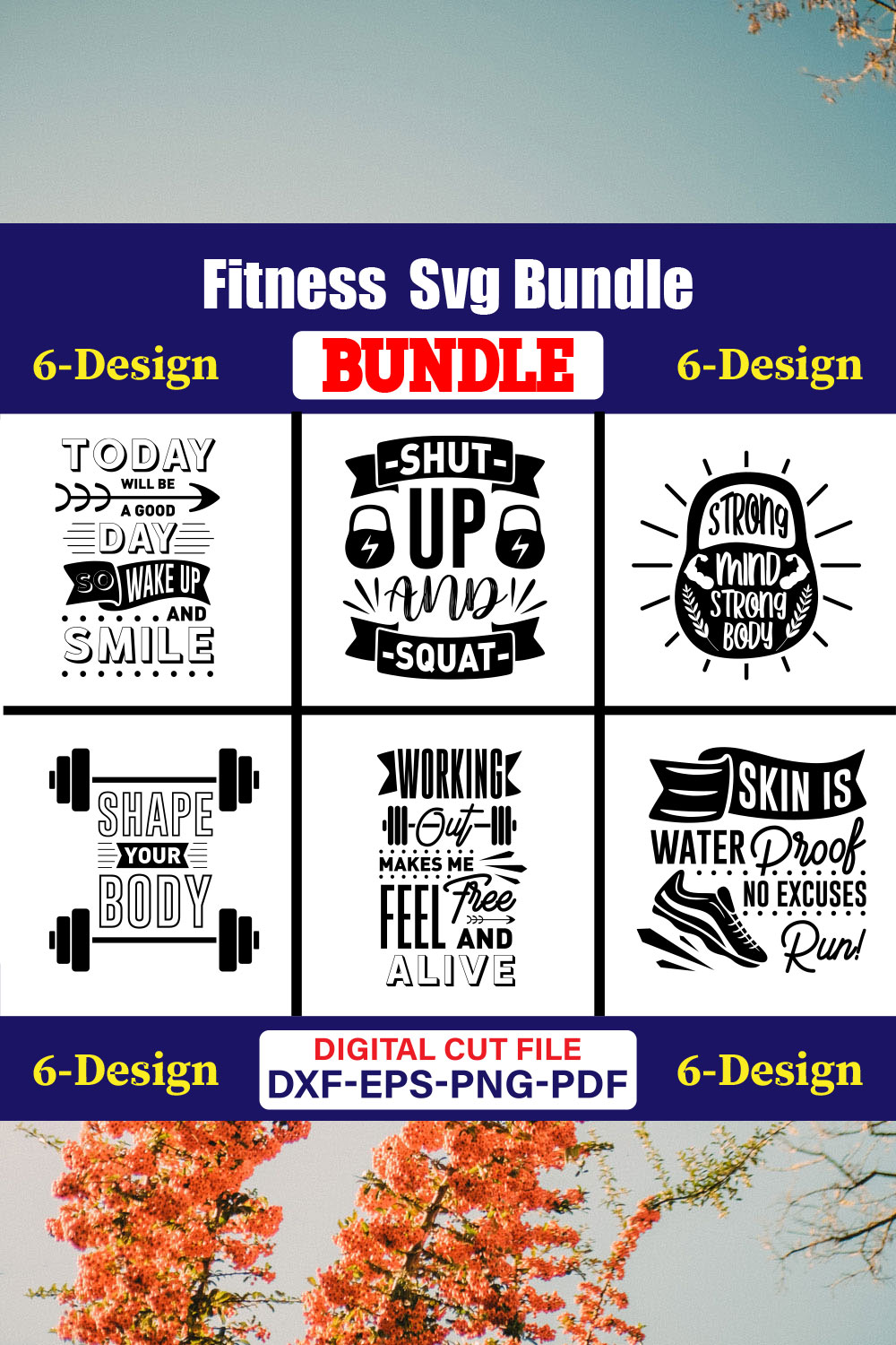 Fitness T-shirt Design Bundle Vol-7 pinterest preview image.