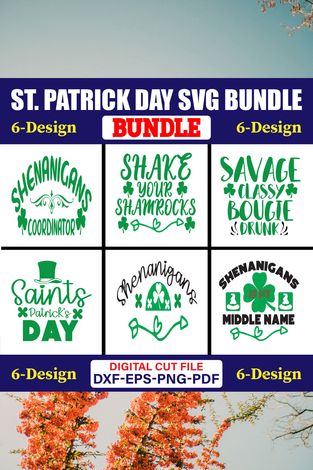 St Patrick Day SVG T-shirt Design Bundle Vol-23 pinterest preview image.