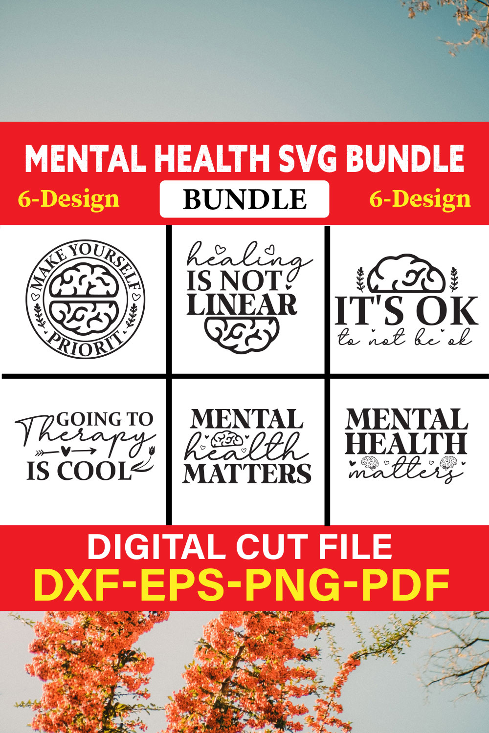 Mental Health T-shirt Design Bundle Vol-2 pinterest preview image.