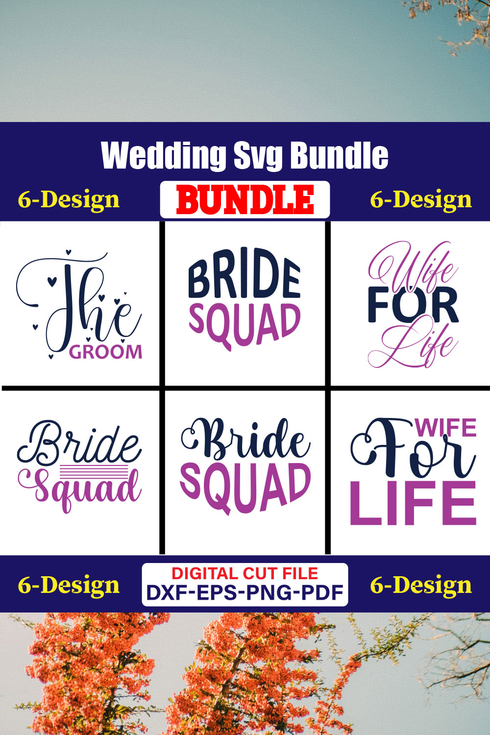 Wedding T-shirt Design Bundle volume -06 pinterest preview image.