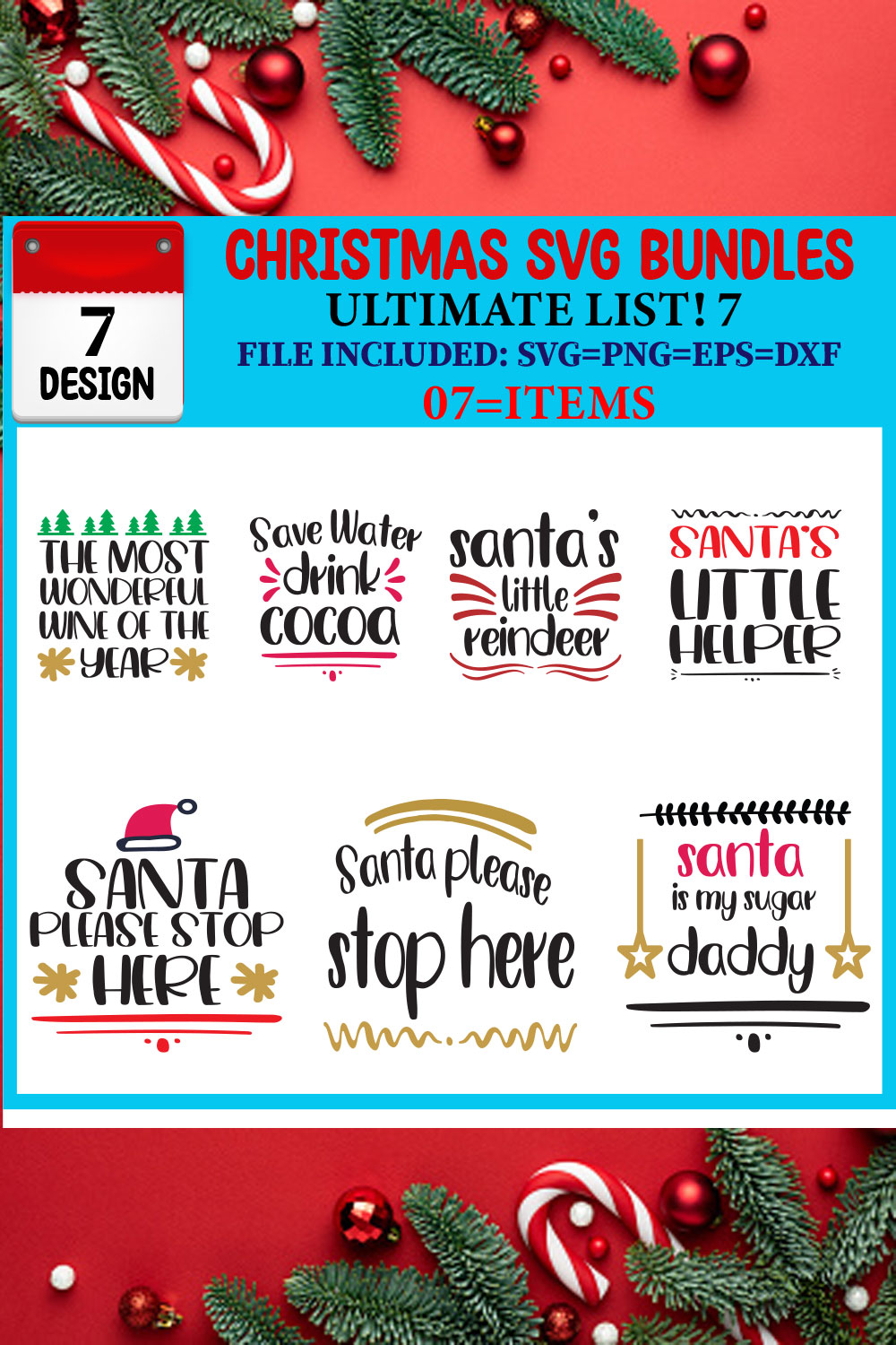 Ultimate List! Christmas SVG 07 T-shirt Design Bundle pinterest preview image.