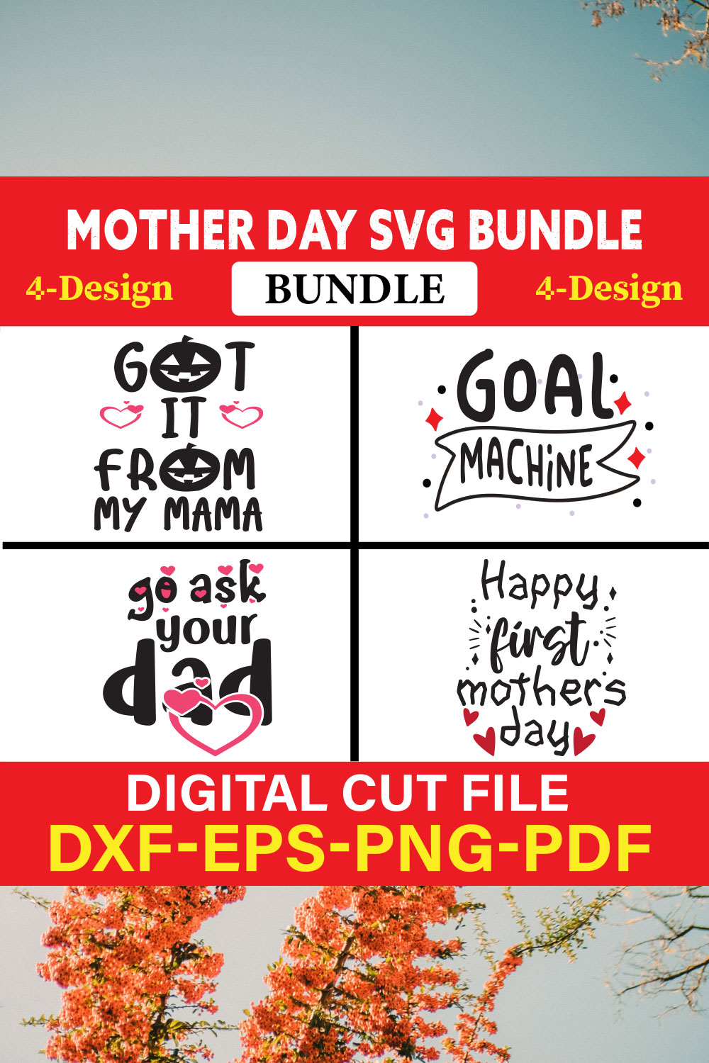 Mothers Day T-shirt Design Bundle Vol-37 pinterest preview image.