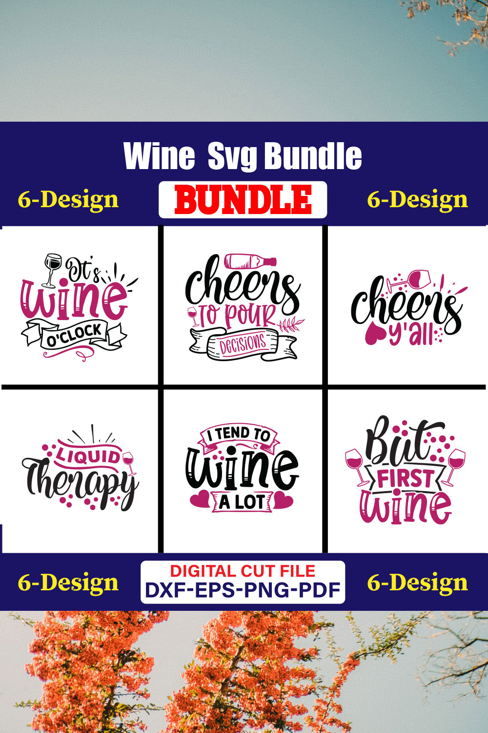 Wine T-shirt Design Bundle Vol-03 pinterest preview image.