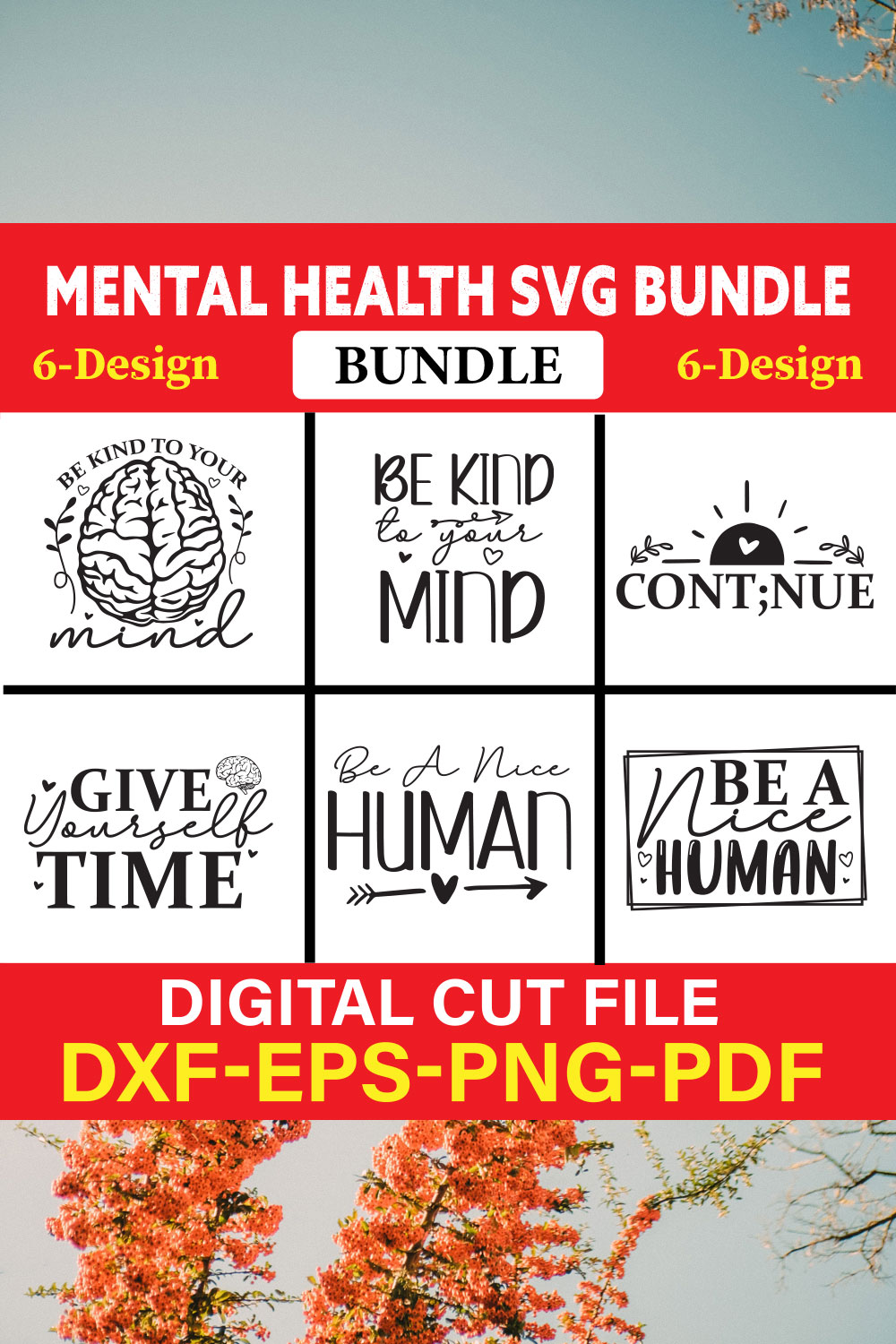 Mental Health T-shirt Design Bundle Vol-1 pinterest preview image.