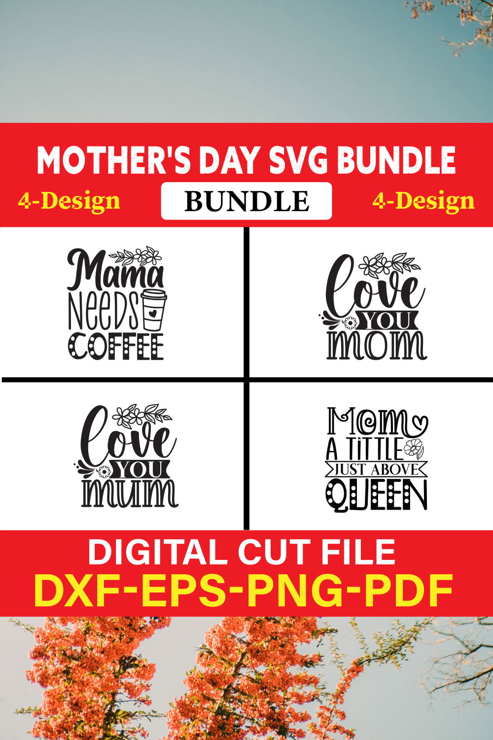 Mother's Day SVG T-shirt Design Bundle Vol-36 pinterest preview image.