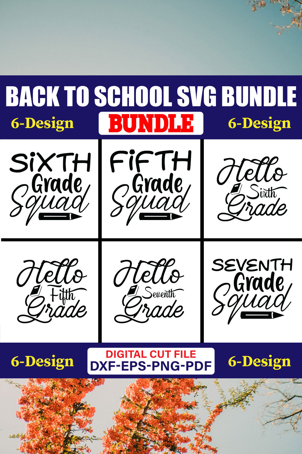 Back To School SVG T-shirt Design Bundle Vol-27 pinterest preview image.