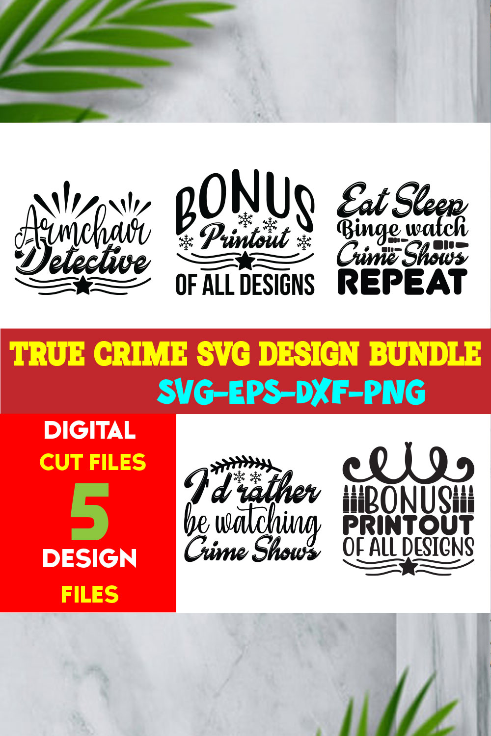 True Crime T-shirt Design Bundle Volume-01 pinterest preview image.