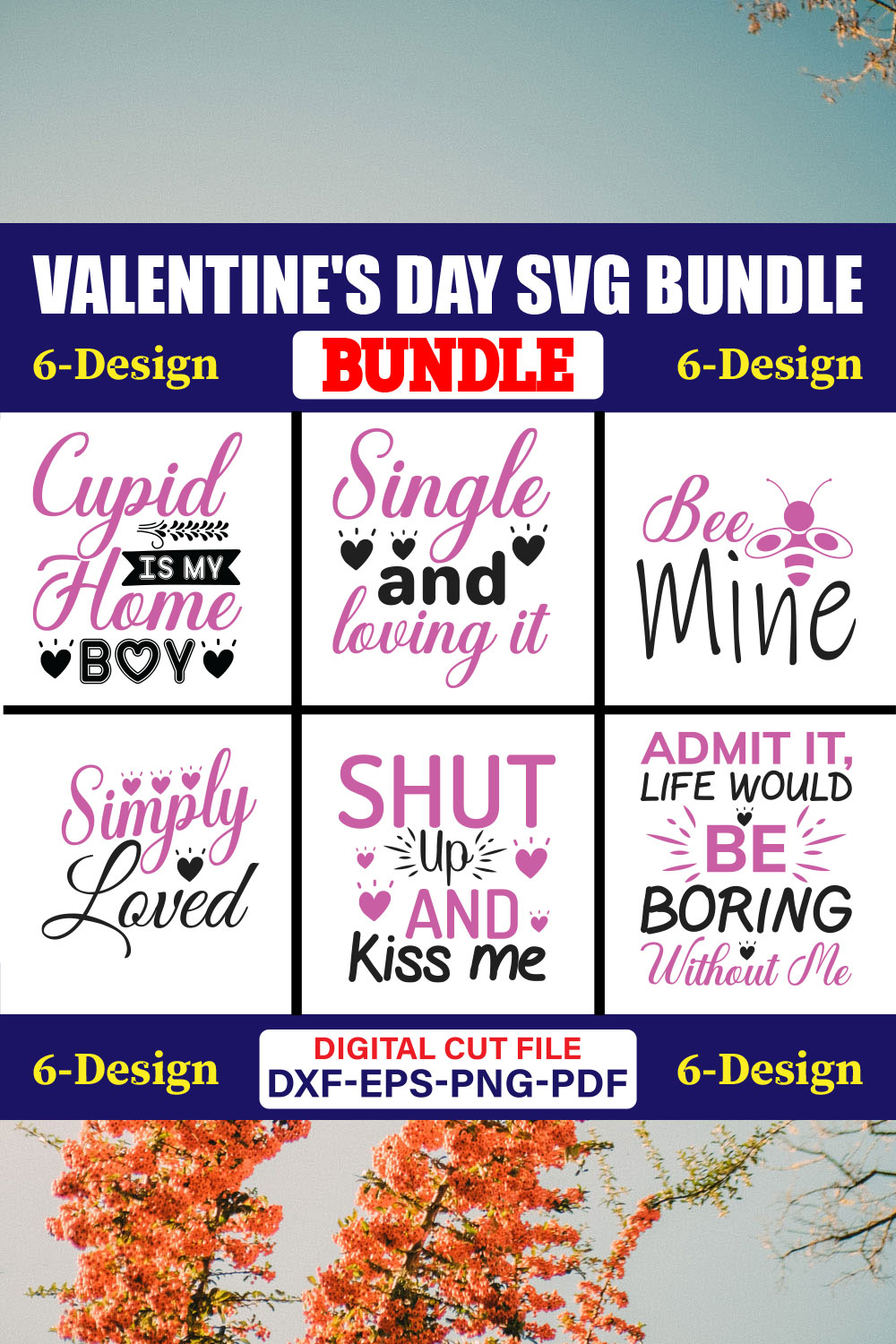 Valentine's Day SVG T-shirt Design Bundle Vol-42 pinterest preview image.