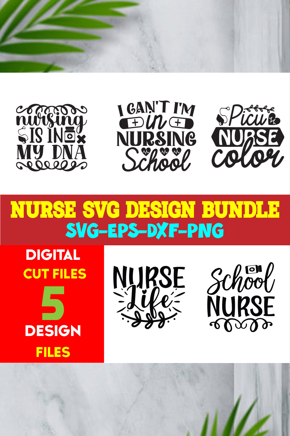 Nurse T-shirt Design Bundle Volume-03 pinterest preview image.