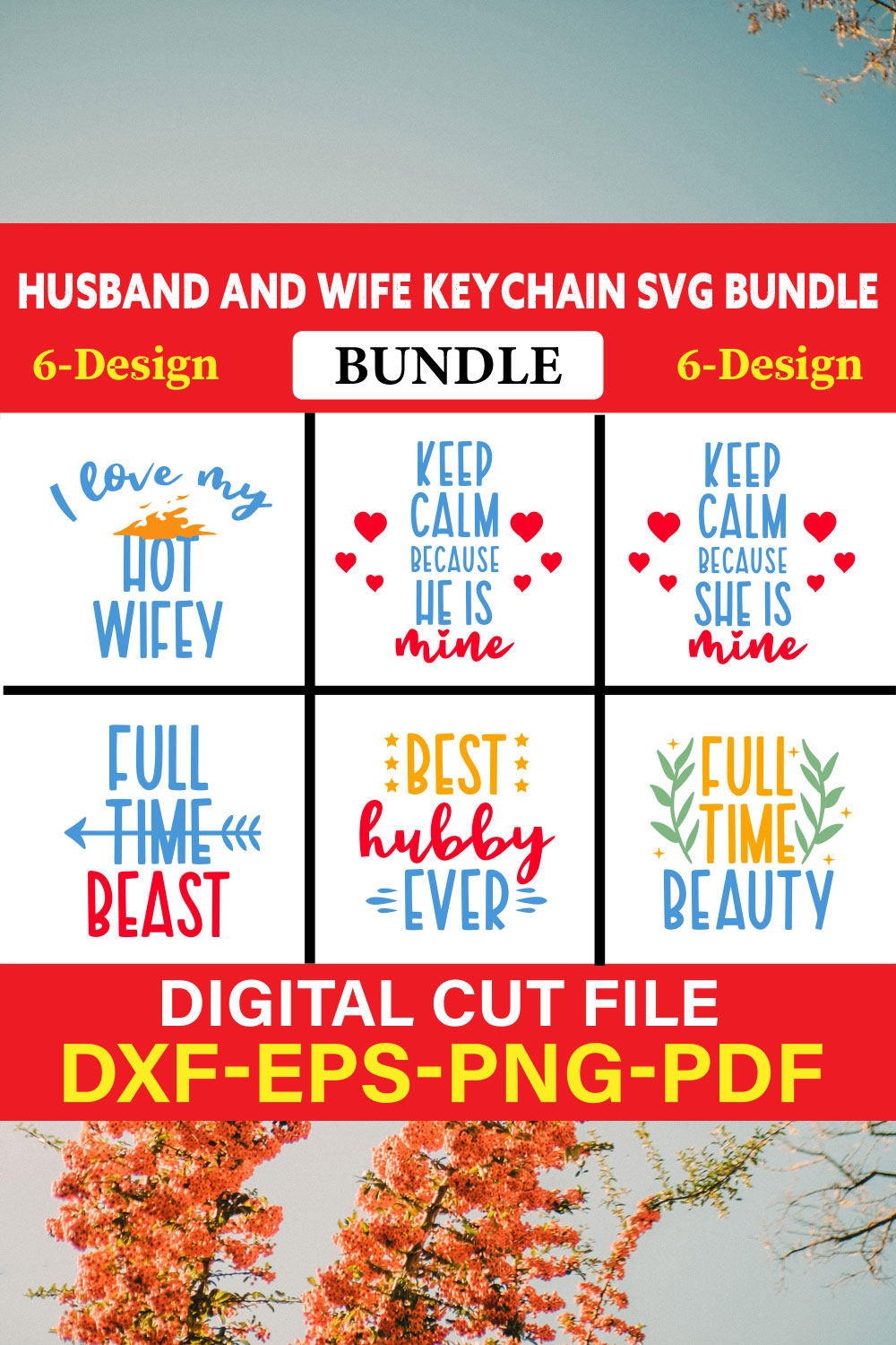 Husband and wife Keychain T-shirt Design Bundle Vol-2 pinterest preview image.