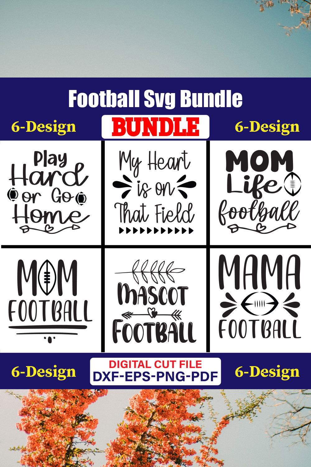 Football T-shirt Design Bundle Vol-01 pinterest preview image.