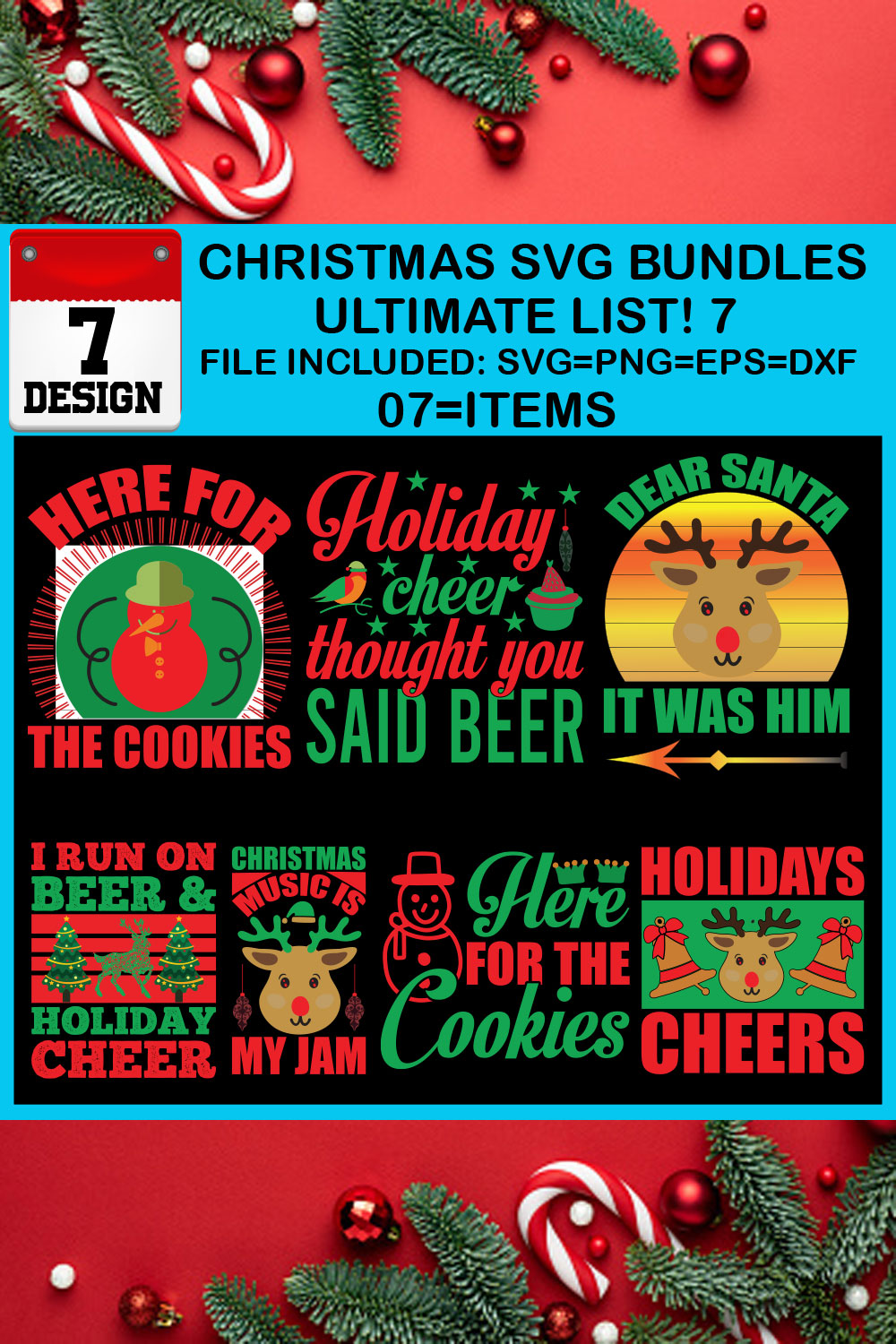 Free Ultimate List! 7 Christmas SVG Bundles pinterest preview image.