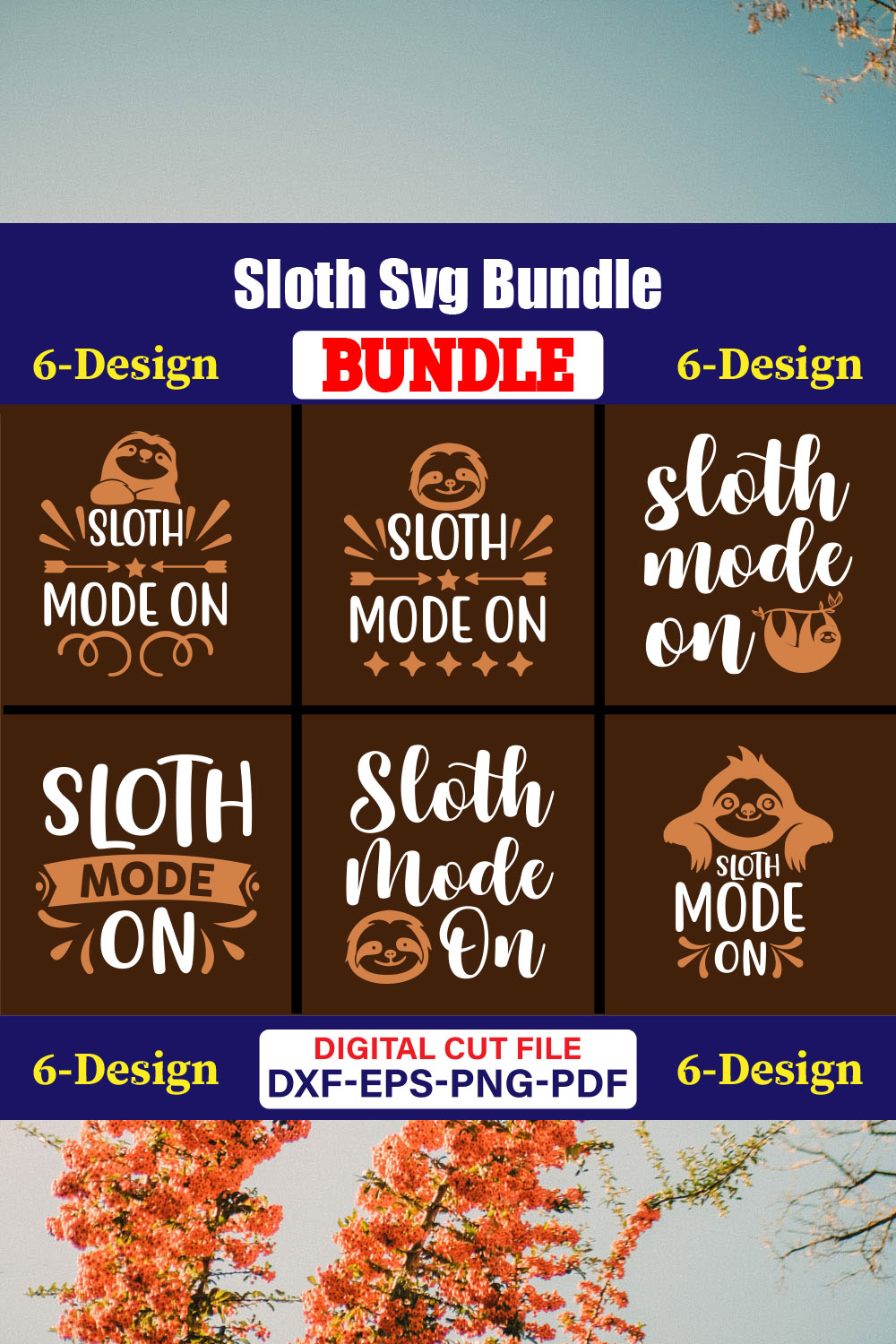 Sloth T-shirt Design Bundle Vol-04 pinterest preview image.