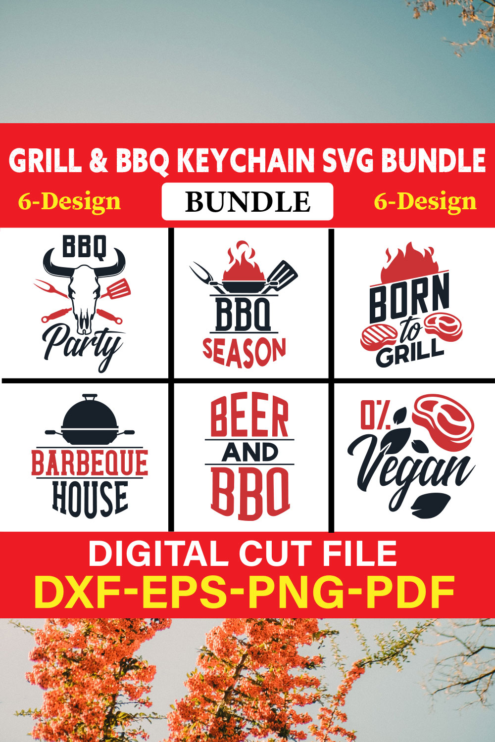 Grill & BBQ Keychain T-shirt Design Bundle Vol-1 pinterest preview image.