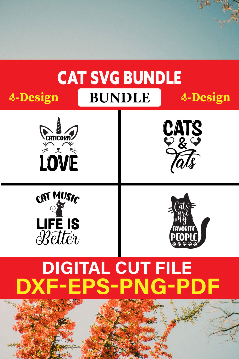 Cat SVG T-shirt Design Bundle Vol-4 pinterest preview image.