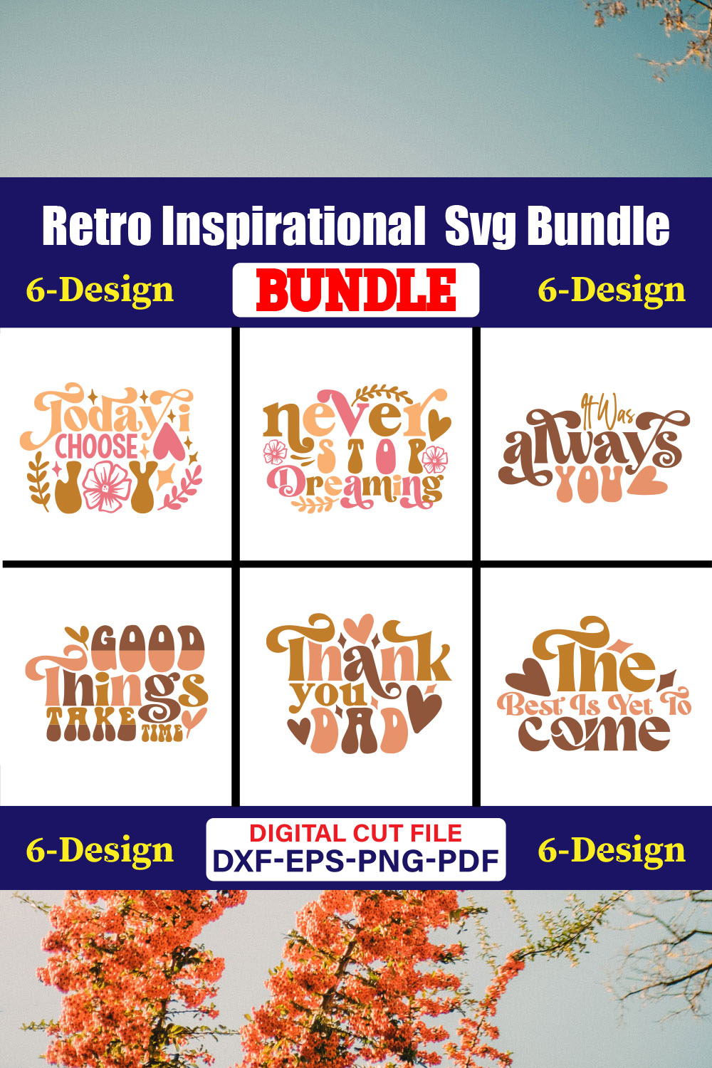 Retro Inspirational SVG T-shirt Design Bundle Vol-02 pinterest preview image.