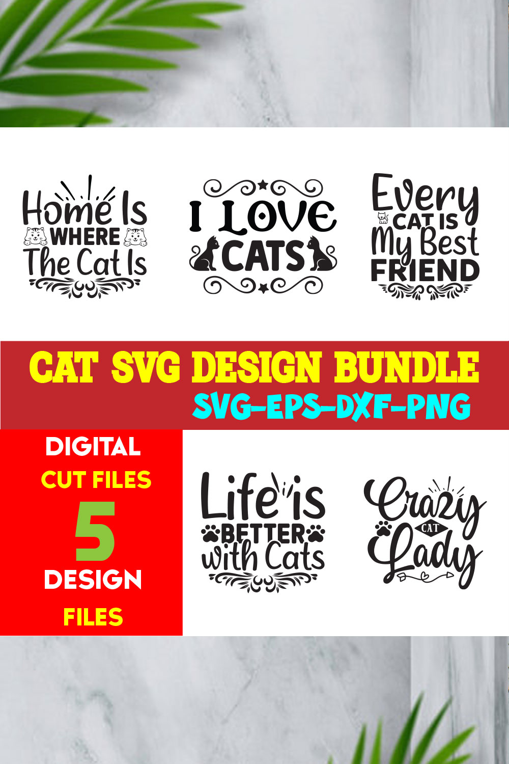 Cat T-shirt Design Bundle Volume-02 pinterest preview image.