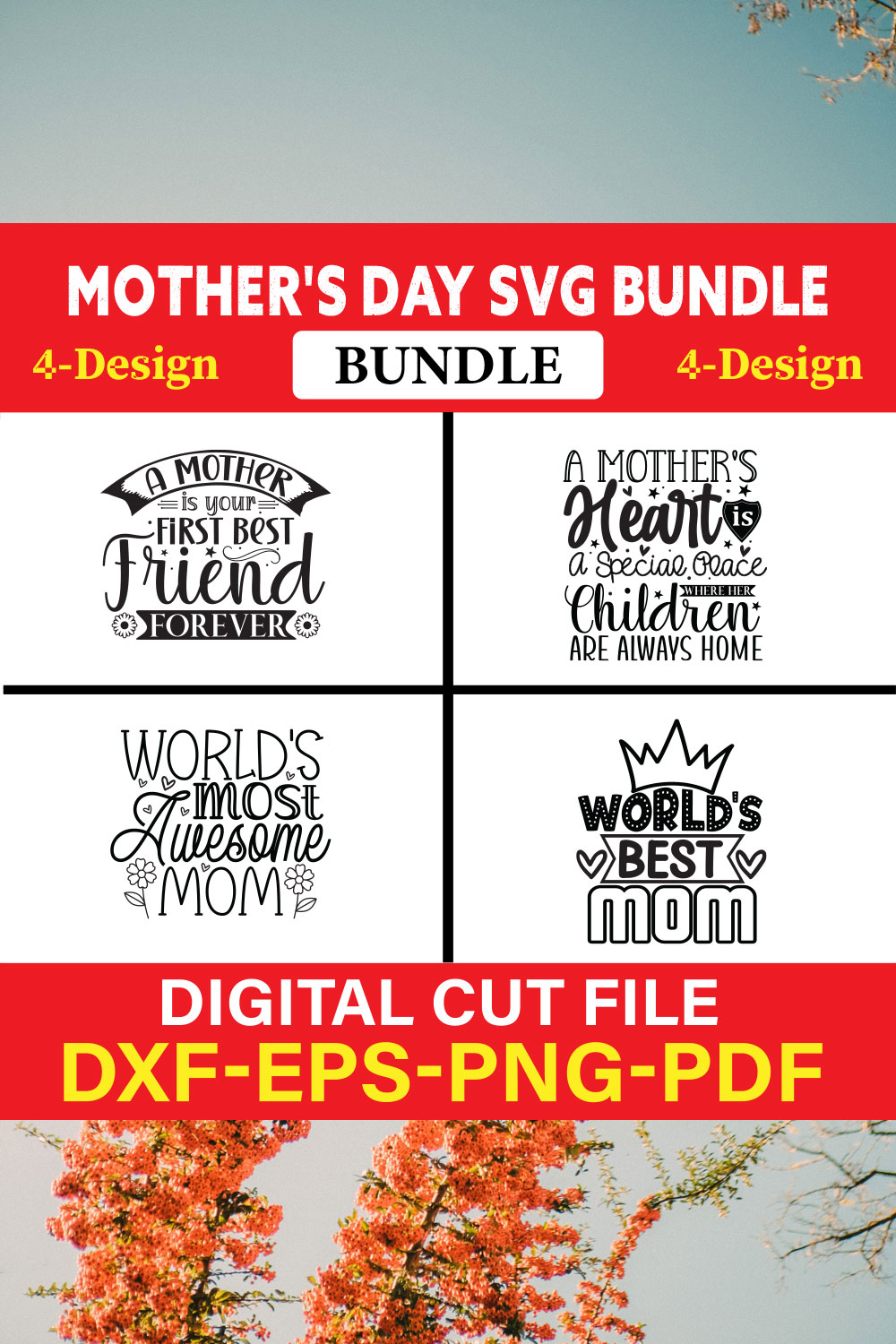 Mother's Day SVG T-shirt Design Bundle Vol-31 pinterest preview image.