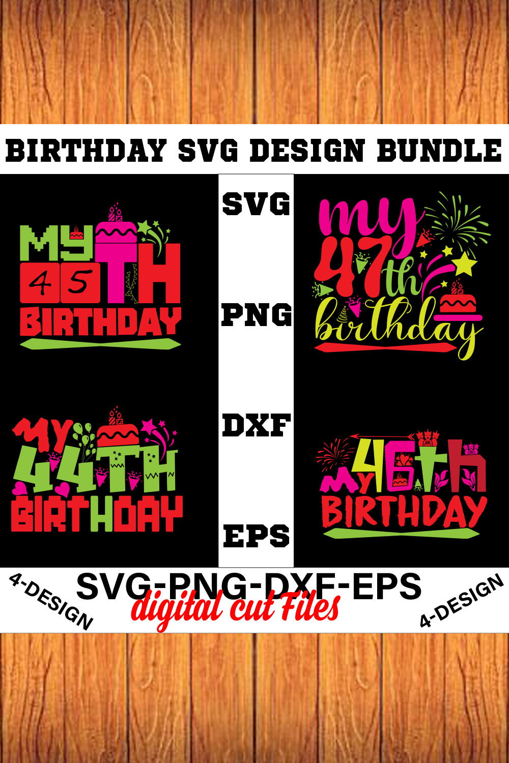 birthday svg design bundle Happy birthday svg bundle hand lettered birthday svg birthday party svg Volume-12 pinterest preview image.