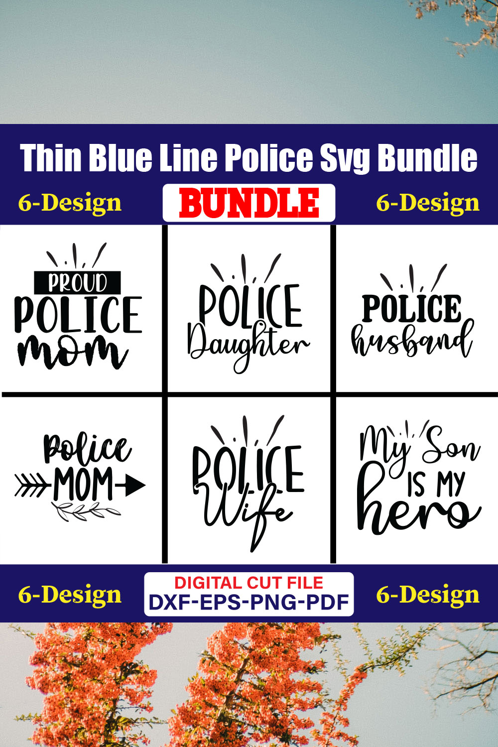 Thin Blue Line Police T-shirt Design Bundle Vol-02 pinterest preview image.